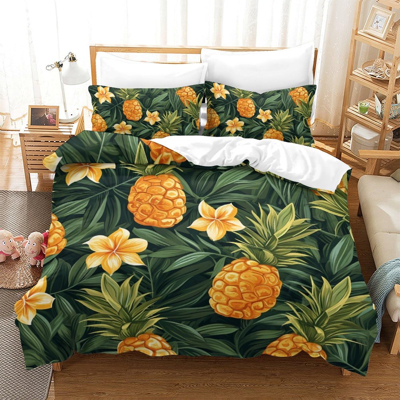 Housse couette antibactérien ananas 3 pièces pour protéger les enfants des allergies