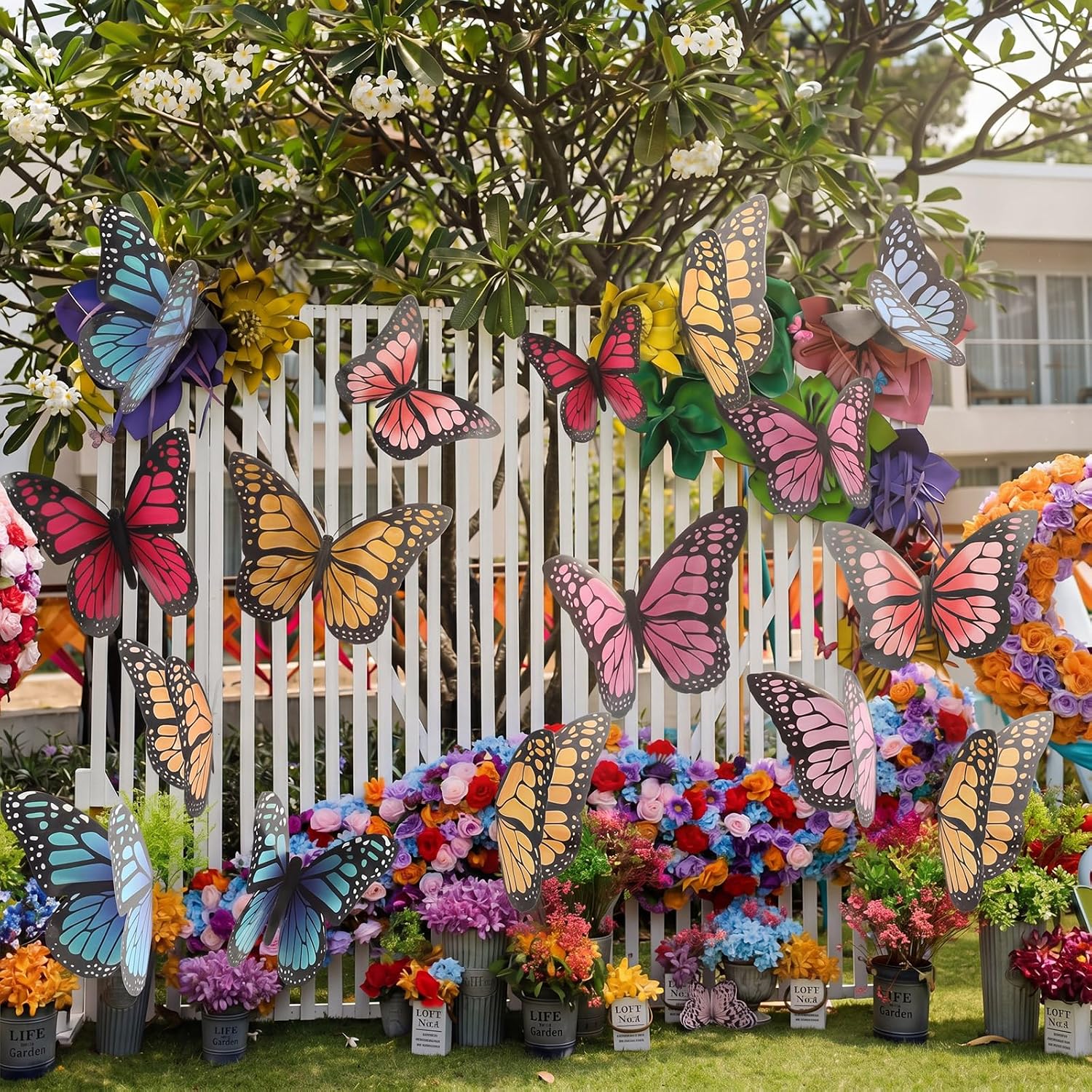 Lerheedi 18 Pcs Large Butterfly Party Decoration 2 Sizes 3D Paper Butterfly Wall Decor Vibrant Hanging Butterflies for Birthday Baby Shower Wedding Decoration, Paper Flower for Wall Decor