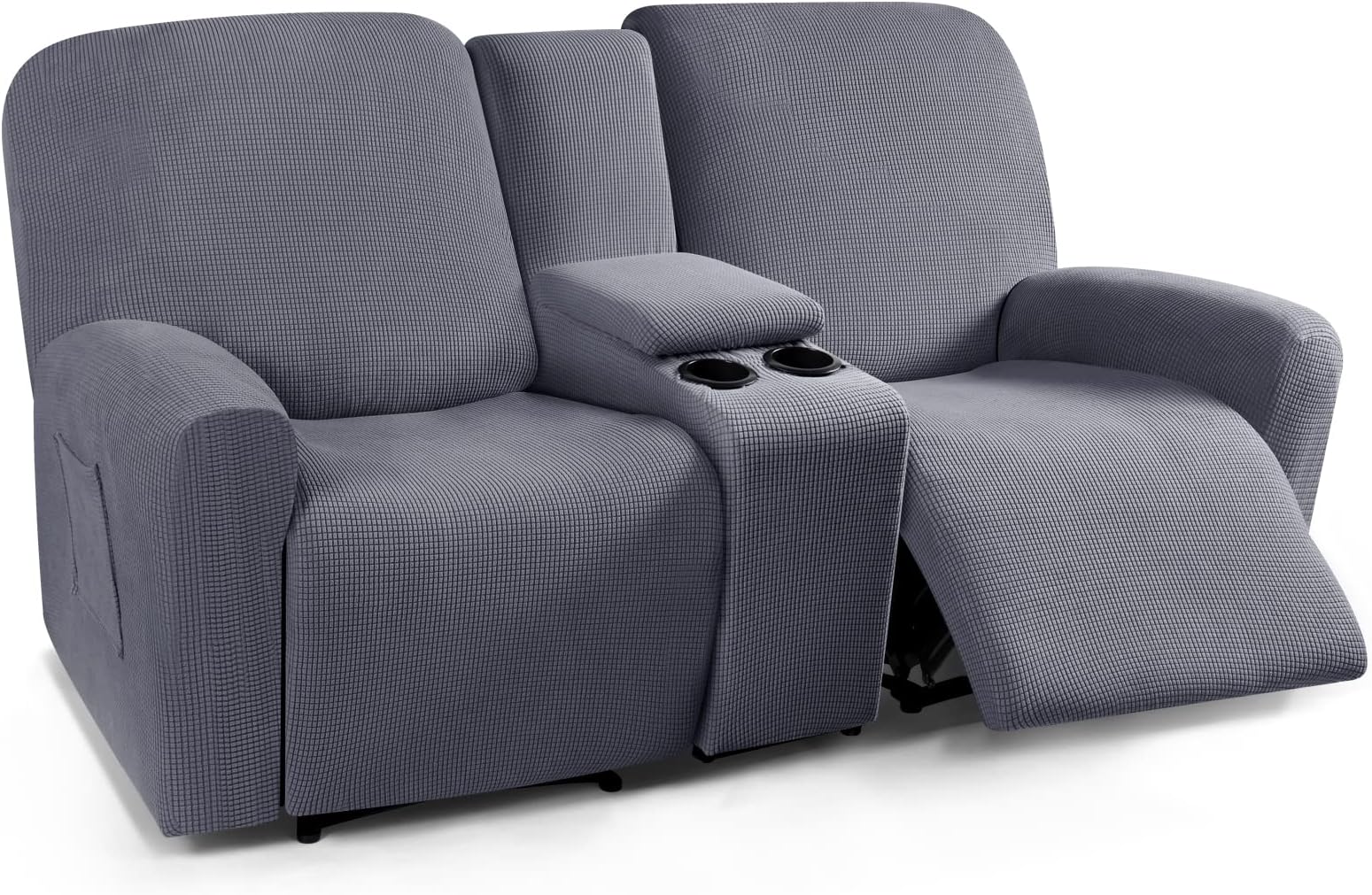TAOCOCOLoveseat Recliner Cover with Middle Console, Stretch Loveseat Cover for 2 Seat Recliner Couch, Jacquard Reclining Sofa Covers Loveseat Slipcover Furniture Protector, Grey