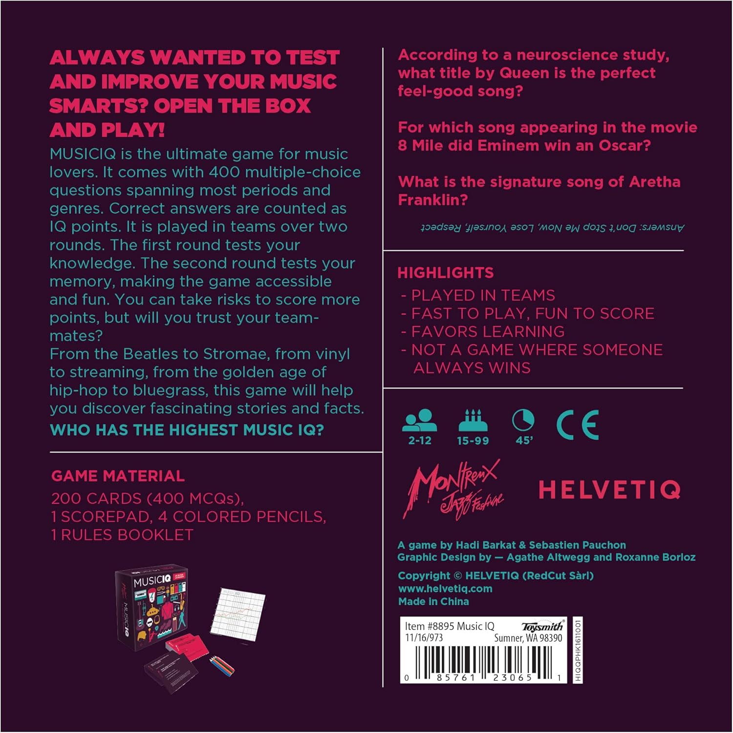 Helvetiq Music IQ Party Game - Test Your Music Knowledge and Rock On! Challenging Team Trivia Game for Music Fans, Fun Quiz Game for Kids & Adults, Ages 15+, 2-12 Players, 45 Minute Playtime, Made