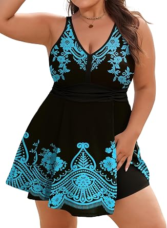 Arolina Plus Size Tankini Swimsuits for Women Tummy Control Bathing Suits | Ruched waist for hide belly,swim shorts with pockets,built in bra,adjustable straps,full coverage,beach,pool,cruise,vacation