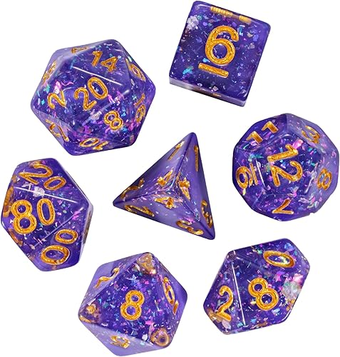 Miniatura 2 de Juego de dados DND, 7 piezas poliédricos D&D rellenos con papel de aluminio colorido para juegos de rol y juegos de mesa