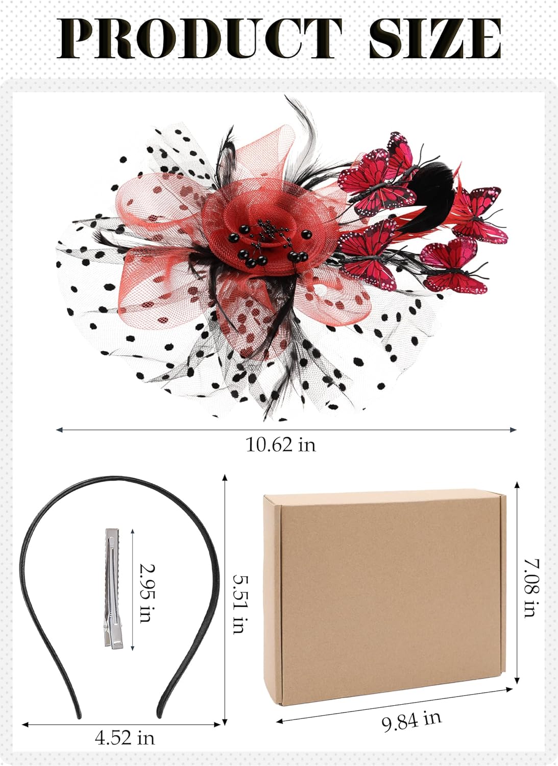 Butterfly Derby Hat 2025 - Classic Tea Party Hats with Hair Clip, 1920s 50s Fascinators for Lady Woman - Image 2