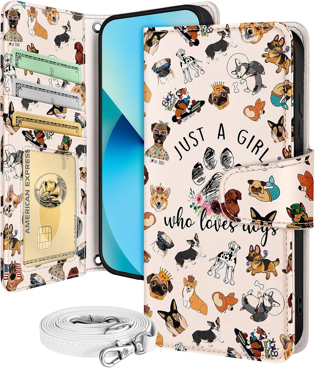 Buleens for Samsung Galaxy S23 Wallet Case for Women - with Card Holder S23 Flip Case Leather Crossbody Cute Aesthetic Galaxy S23 Case with Strap Kickstand for Girls Girly, Little Puppy