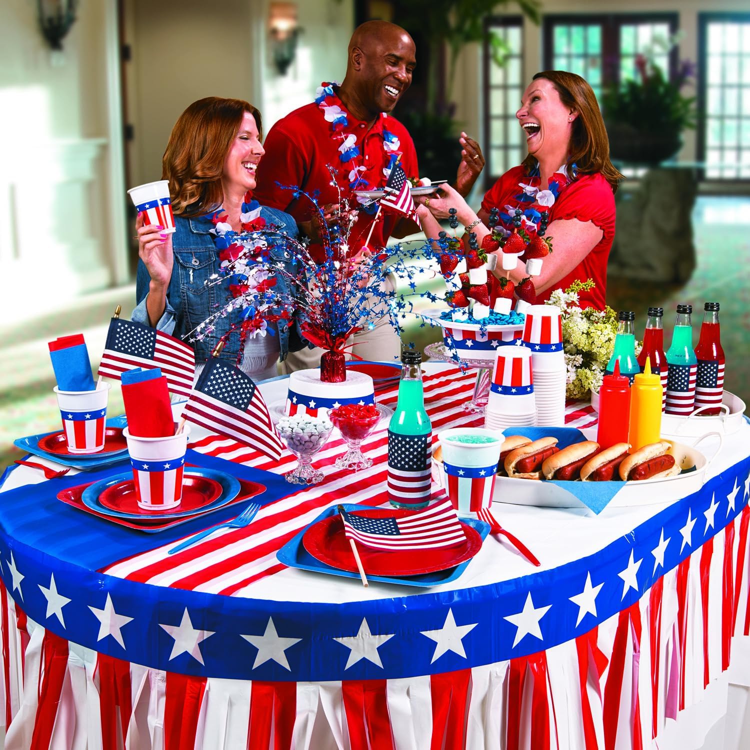 Fun Express American Flag Fringe Backdrop for 4th of July Decorations - 100ft Red White and Blue Streamers Party Decorations | Patriotic Decor for Independence Day, Memorial Day & Parade Float Fringe
