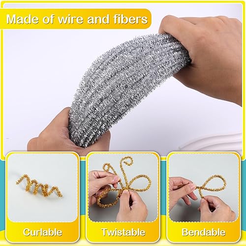 Miniatura 3 de Juego de 100 limpiadores de tuberías de chenilla, juego de limpiapipas con purpurina plateada para limpiapipas, manualidades, manualidades,