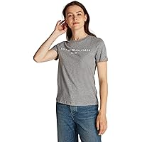 Tommy Hilfiger T-Shirt Maniche Corte Donna Scollo Rotondo, Grigio (Mid Grey Heather)