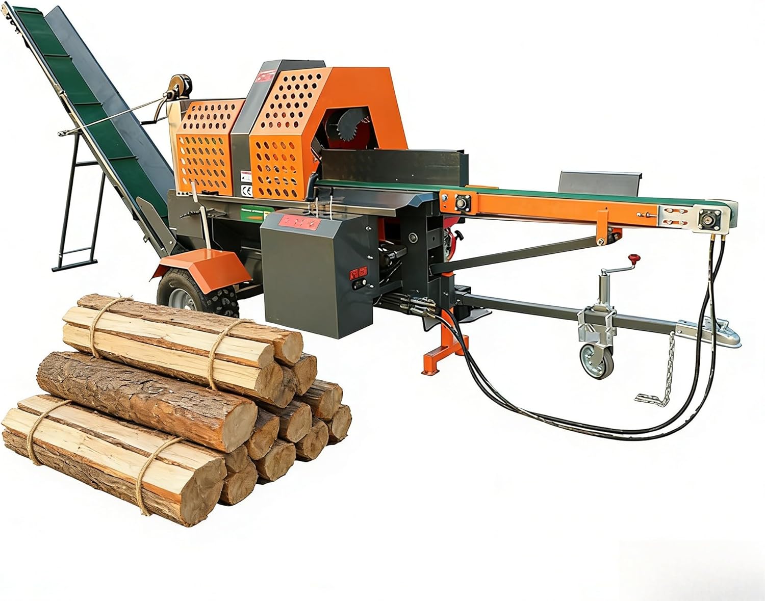 Hydraulic Wood Log Splitter with Conveyor – High Efficiency Firewood Processor Machine for Forestry, Farm & Firewood Production