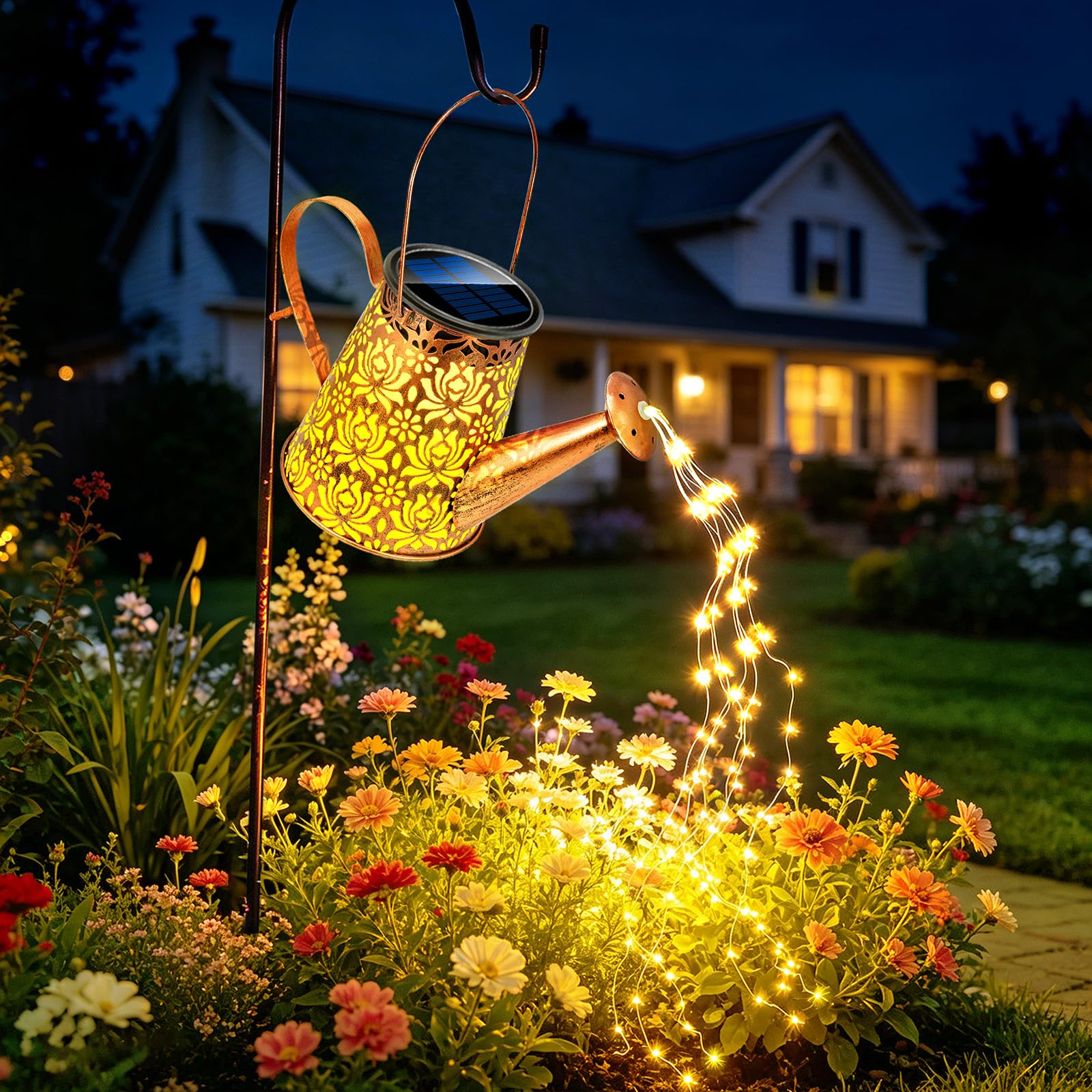 Anordsem Metal Lotus Lantern Solar Watering Can Light