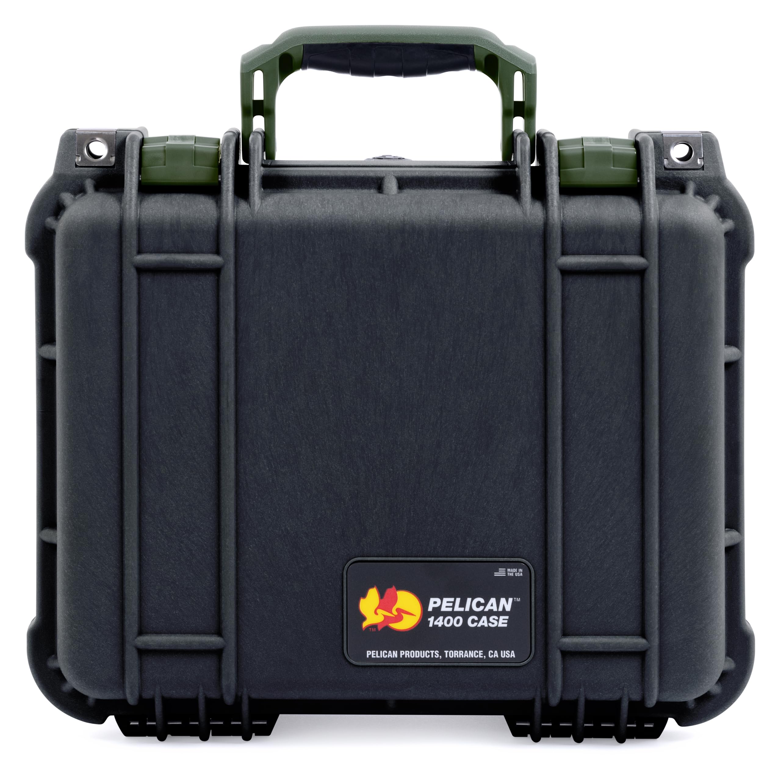 Pelican Protector 1400 Case by ColorCase - Black - Medium Size Waterproof Case (Case Only) - OD Green Handles & Latches