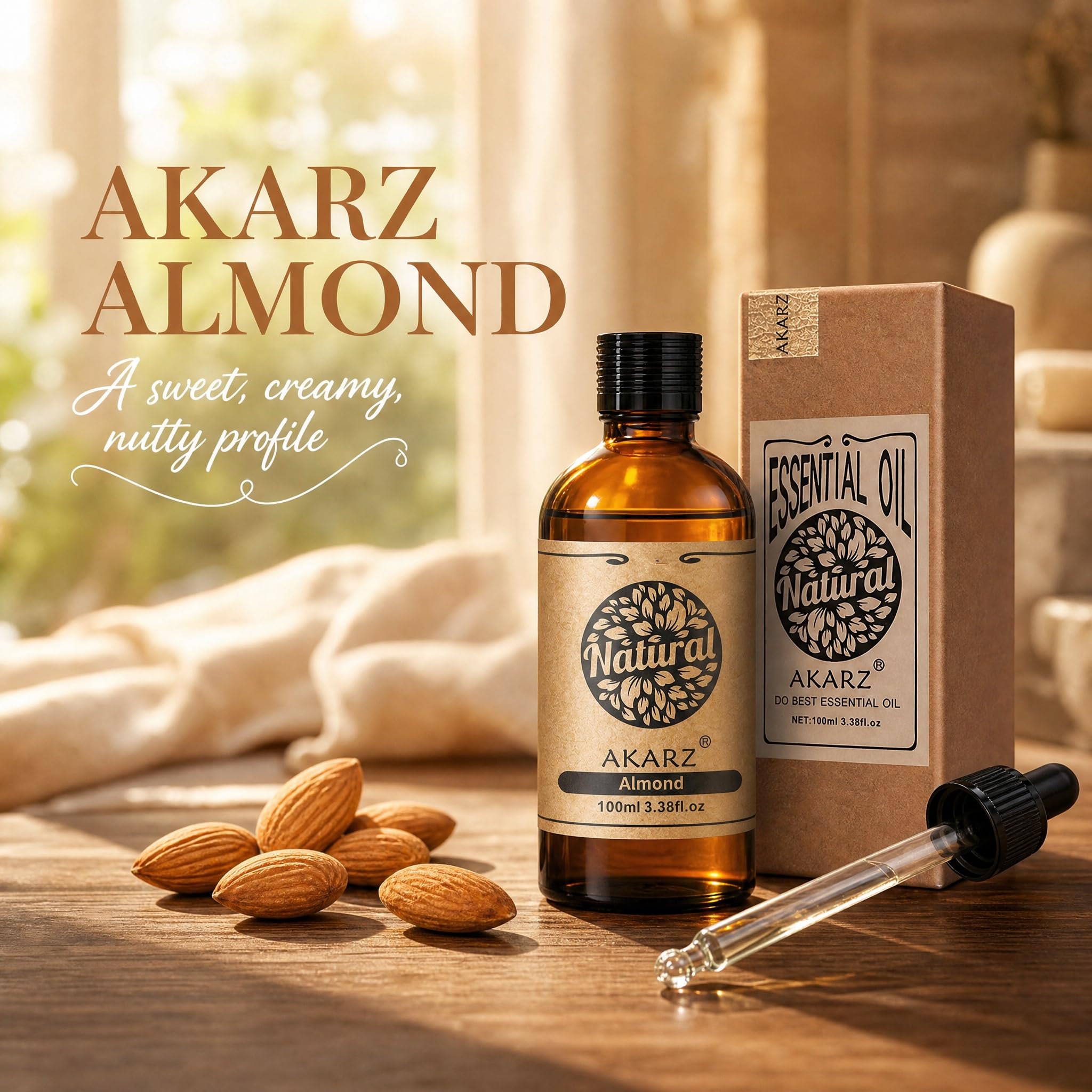 AKARZ 100ml Olejek esencjny z Migdału - Naturalny olejek aromatyczny do dyfuzorów, lamp aromatycznych i aromatów pomieszczeń