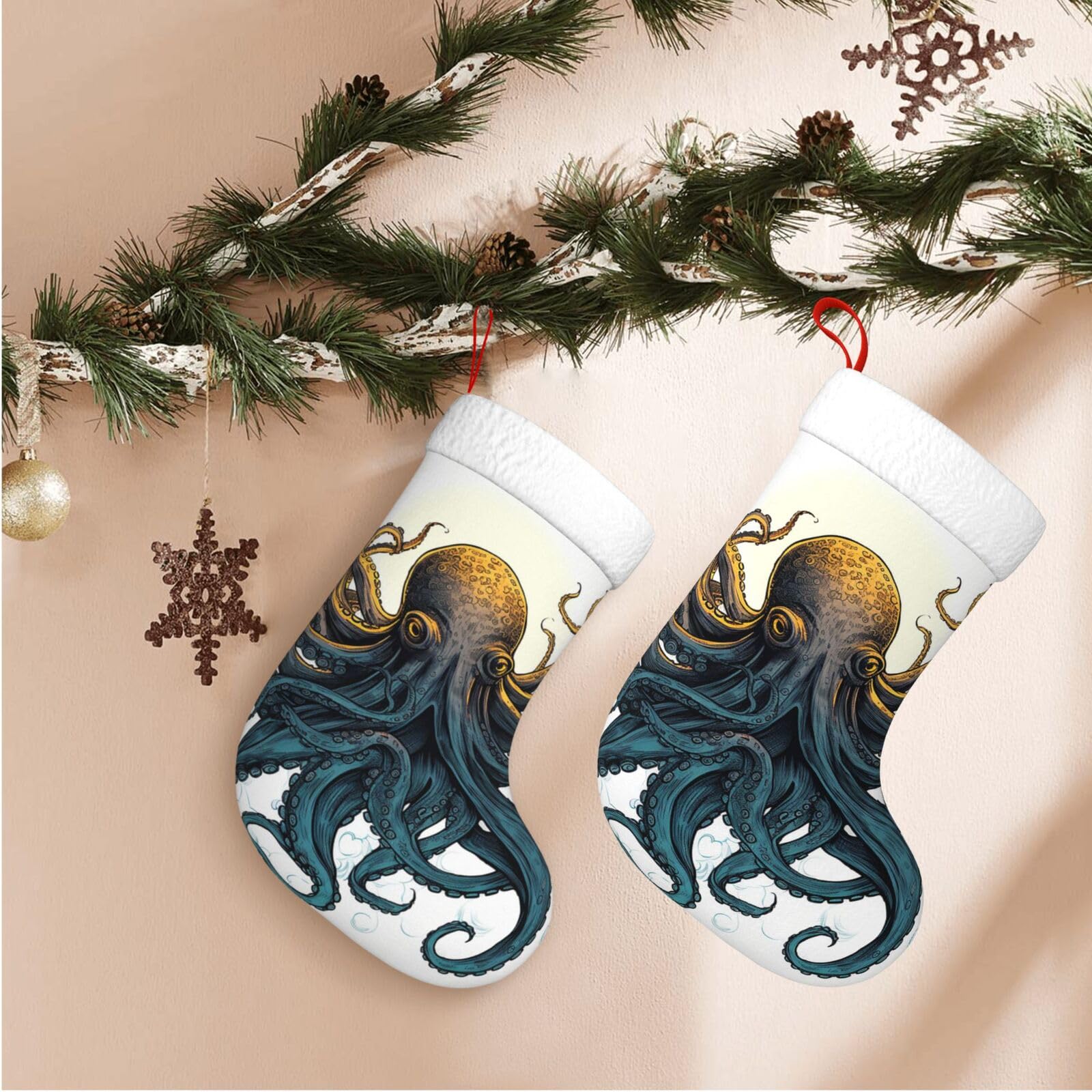 Schildpad Octopus Patroon Oceaan Thema Gedrukt Kerst Houten Ornamenten
