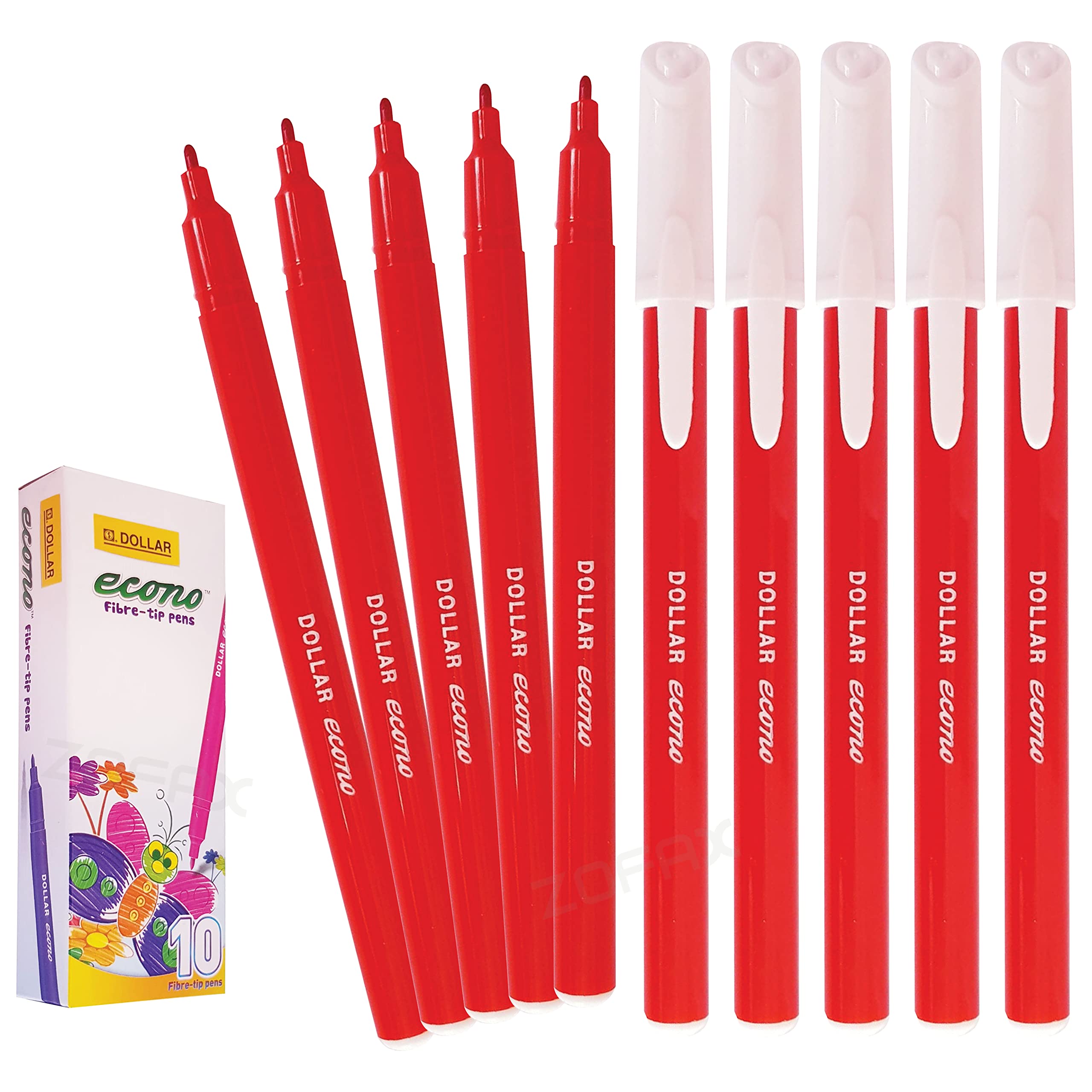 DOLLAR Econo Felt Tip Colouring Pens – Colour Write Draw Sketch Everyday Pens (10 x 0.5mm RED Felt Tip Pens)