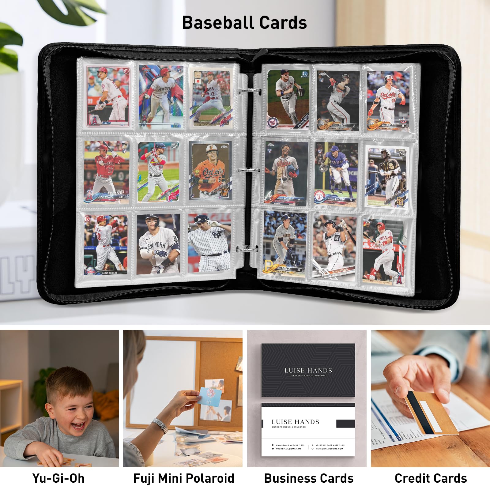 TLAZZ Raccoglitore di carte da baseball a 990 tasche, raccoglitore per carte collezionabili con 55 maniche rimovibili, raccoglitore per collezione di carte da collezione a 9 tasche, raccoglitore per
