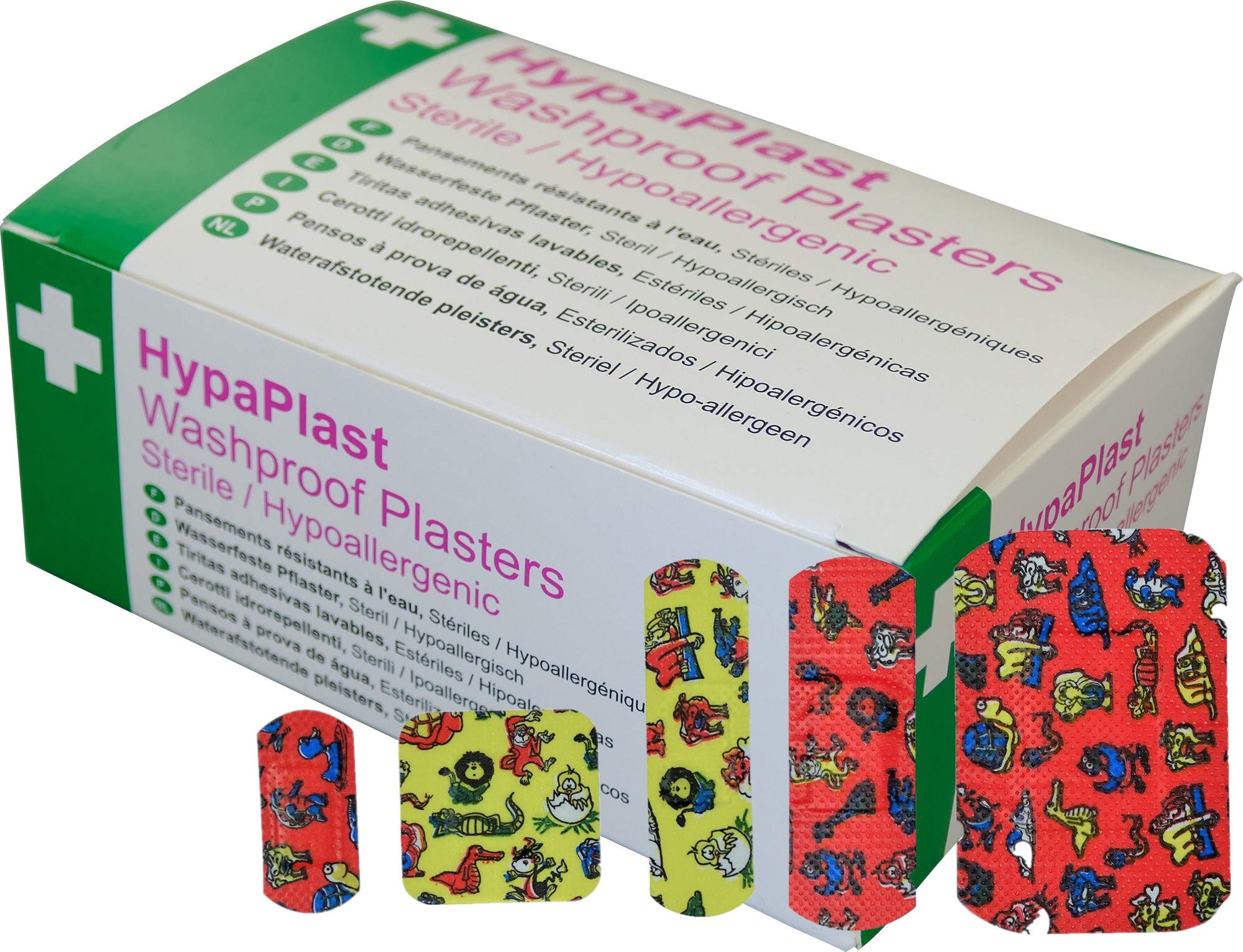Safety First Aid Group HypaPlast Children's Washproof Plasters, Assorted (Pack of 100) Sterile Hypallergenic
