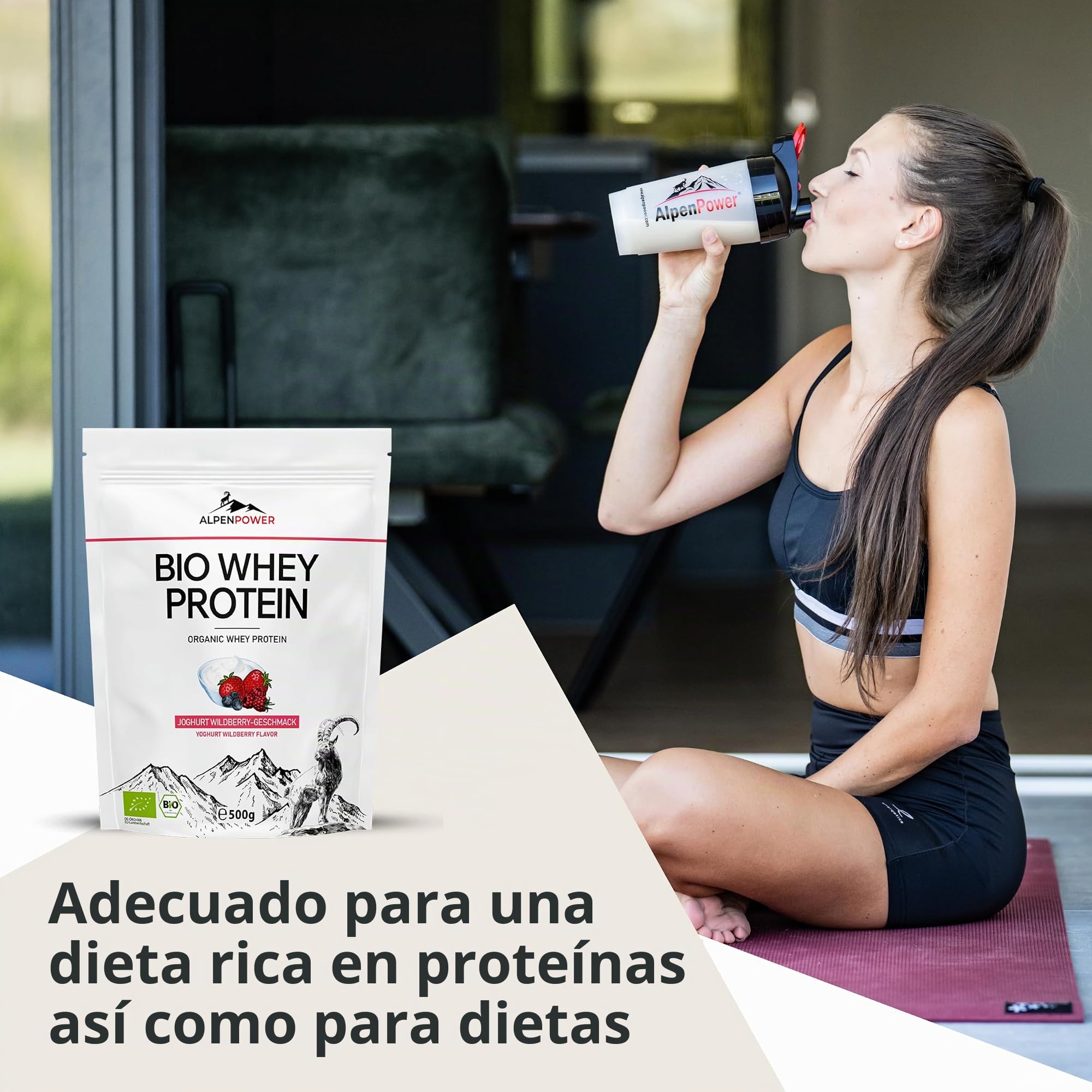 AlpenPower Proteína Whey Orgánico sabor Limón Yogur Frutos del Bosque 1 kg - Ingredientes 100% naturales y sin aditivos - Proteína CFM en polvo procedente de la mejor leche alpina ecológica