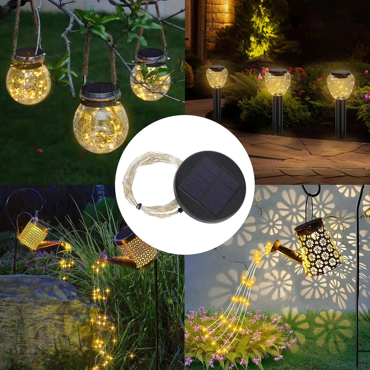 Watering Can Lights Replacement Tops: Solar Lights Replacement Part for 2.36 in, 2.42 in, 2.5 in, 2.76 in, 2.83 in Bottle Port - 4 Pack 2.83 in Warm White Panels Lid Cap with Copper Wire Fairy Lights