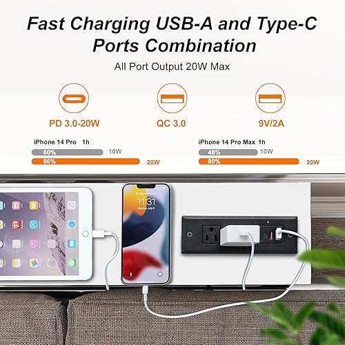 Miniatura 5 de SAUCE ZHAN Mesa de sofá con salida y puerto USB, mesa consola de 47 pulgadas detrás del sofá con marco de acero, mesa de entrada estrecha para sofá,