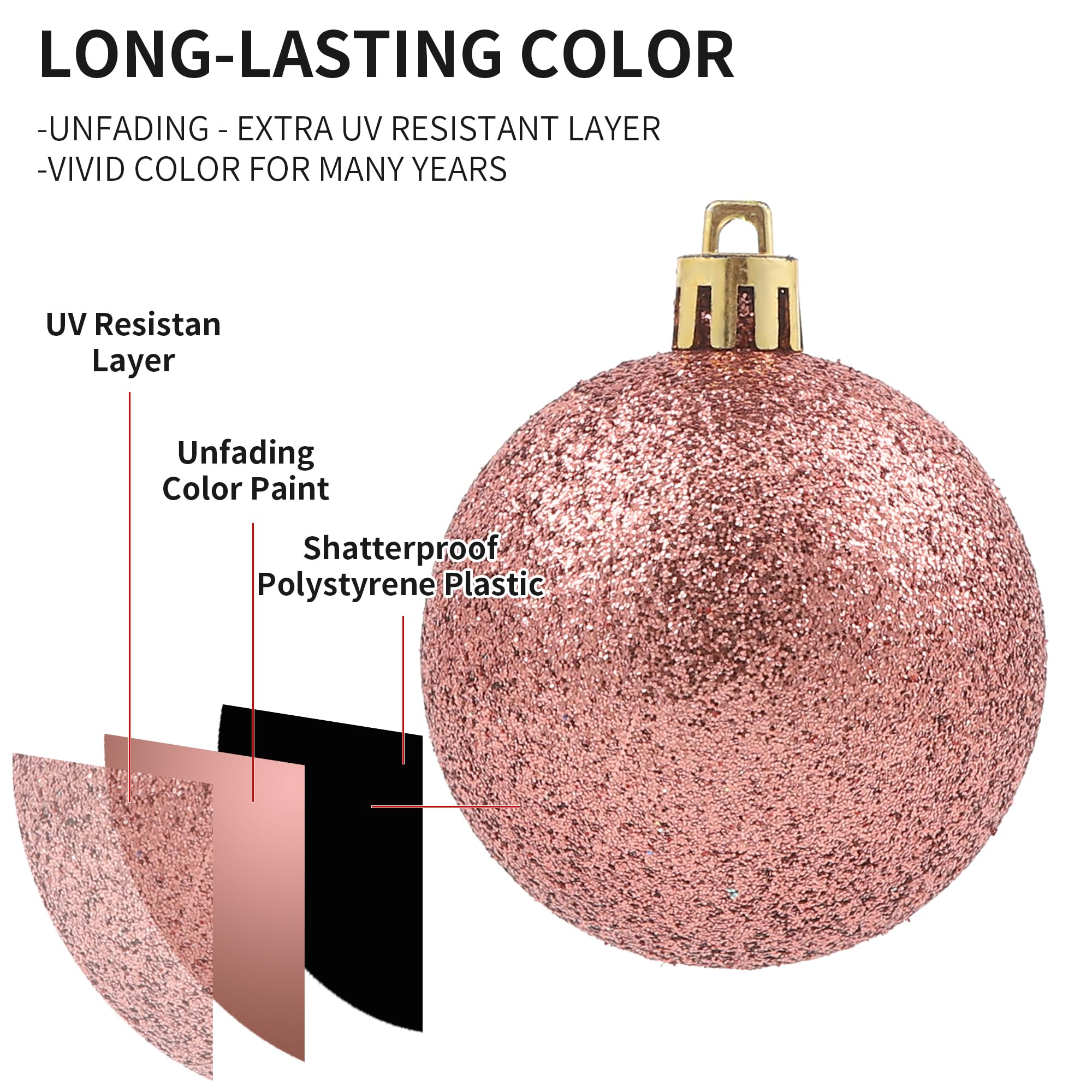 LANGXUN 36 pièces de Boules de Noël en Or Rose pour Les décorations de Noël, de Mariage et de fête, Boules incassables pour l'arbre de Noël avec Boucle de Suspension
