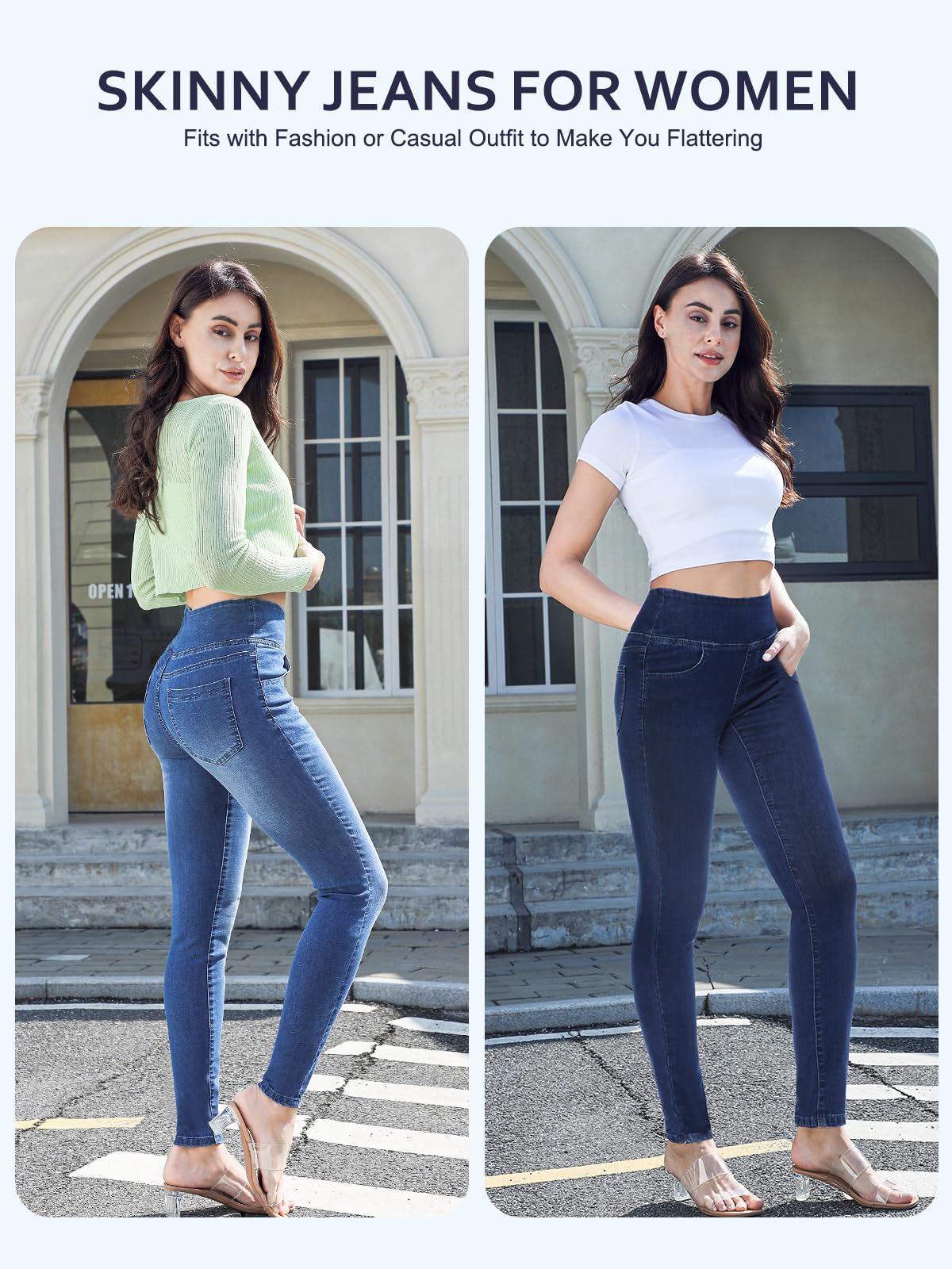 Jean Skinny Femme Taille Elastique,Jeggings Taille Haute avec 4 Poches Extensible Mode Slim Pantalon Stretch Crayon Pantalon