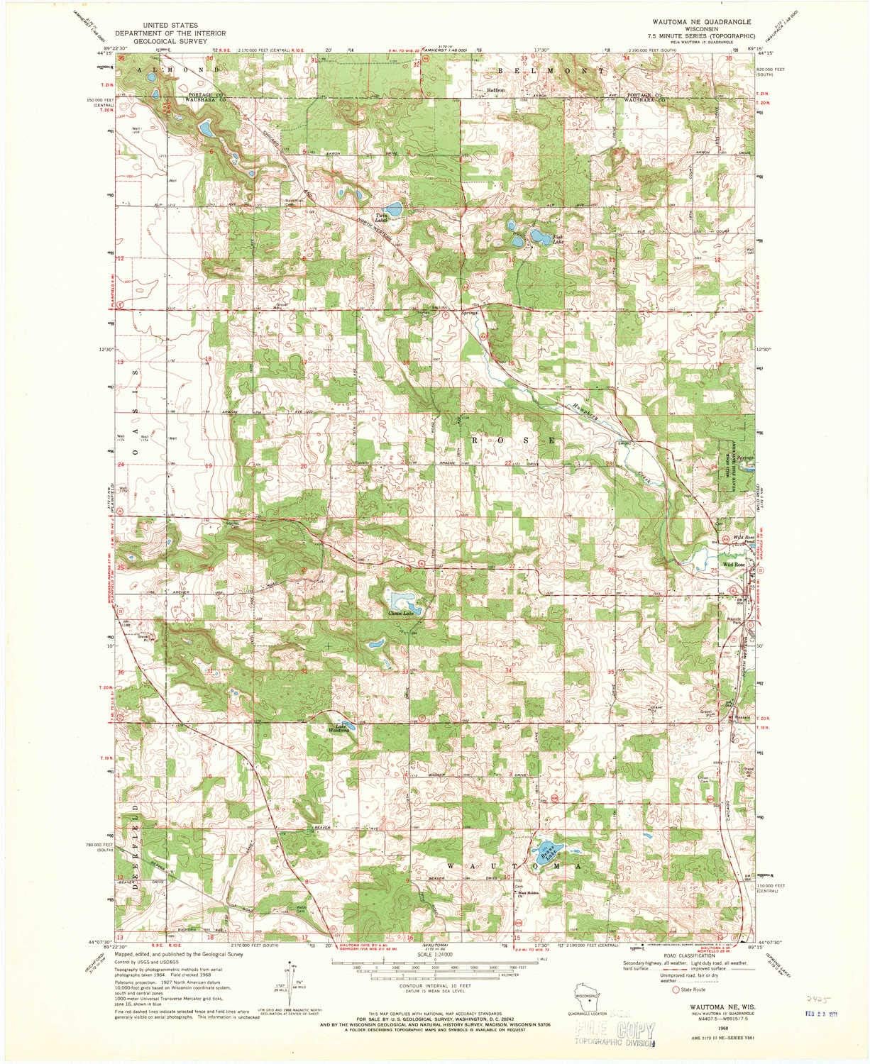 YellowMaps Wautoma NE WI topo map, 124000 Scale, 7.5 X 7.
