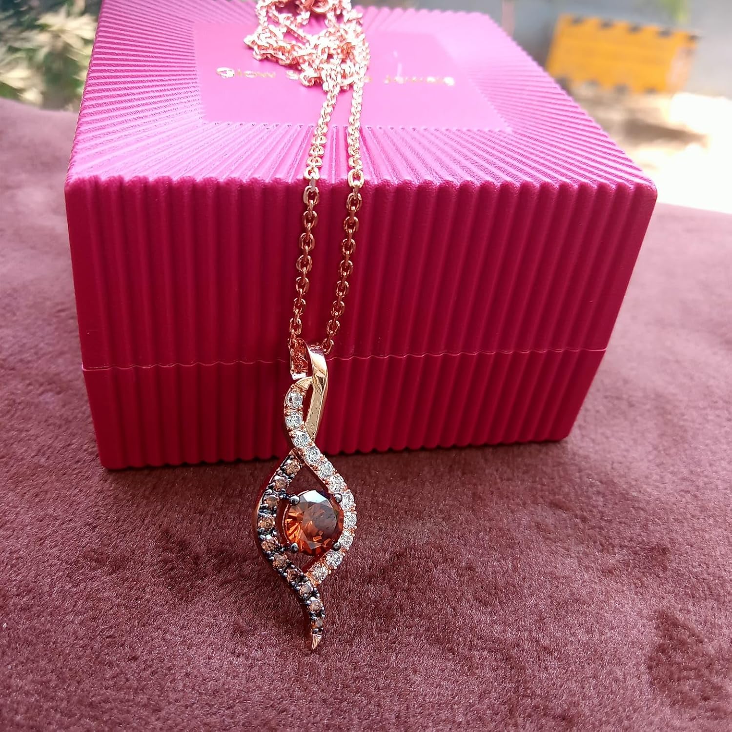 6.20mm Round Cut Brown & White Diamond Teardrop Women's Pendent 14K Rose Gold Finish