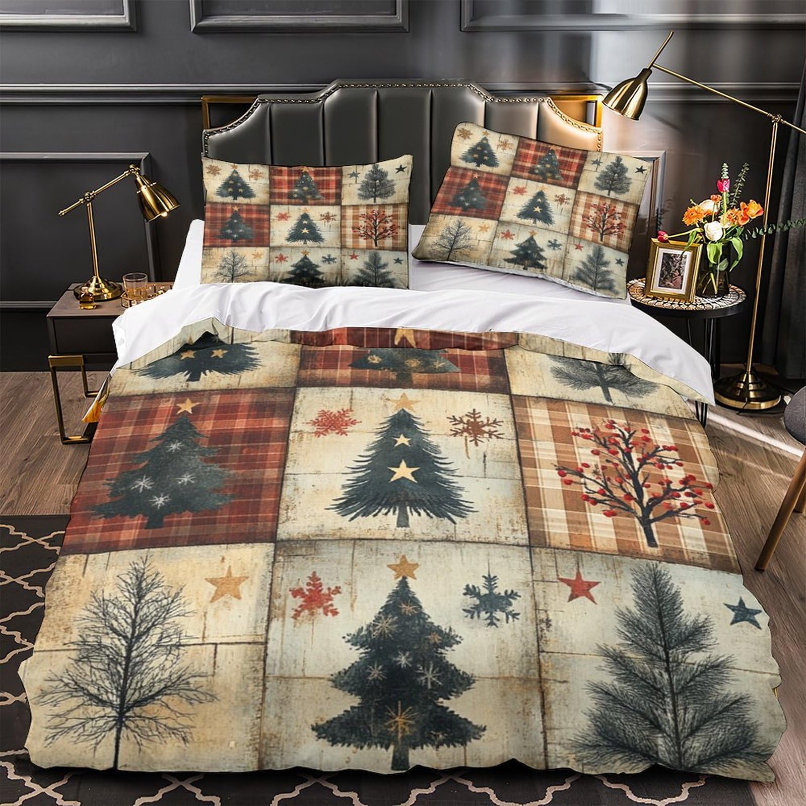 Housse de couette Sapins de Noël 140x200 parure lit microf