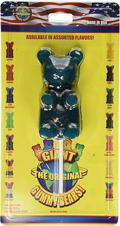 Toy Zany Giant Gummy Bear On A Stick Blue Raspberry Flavor