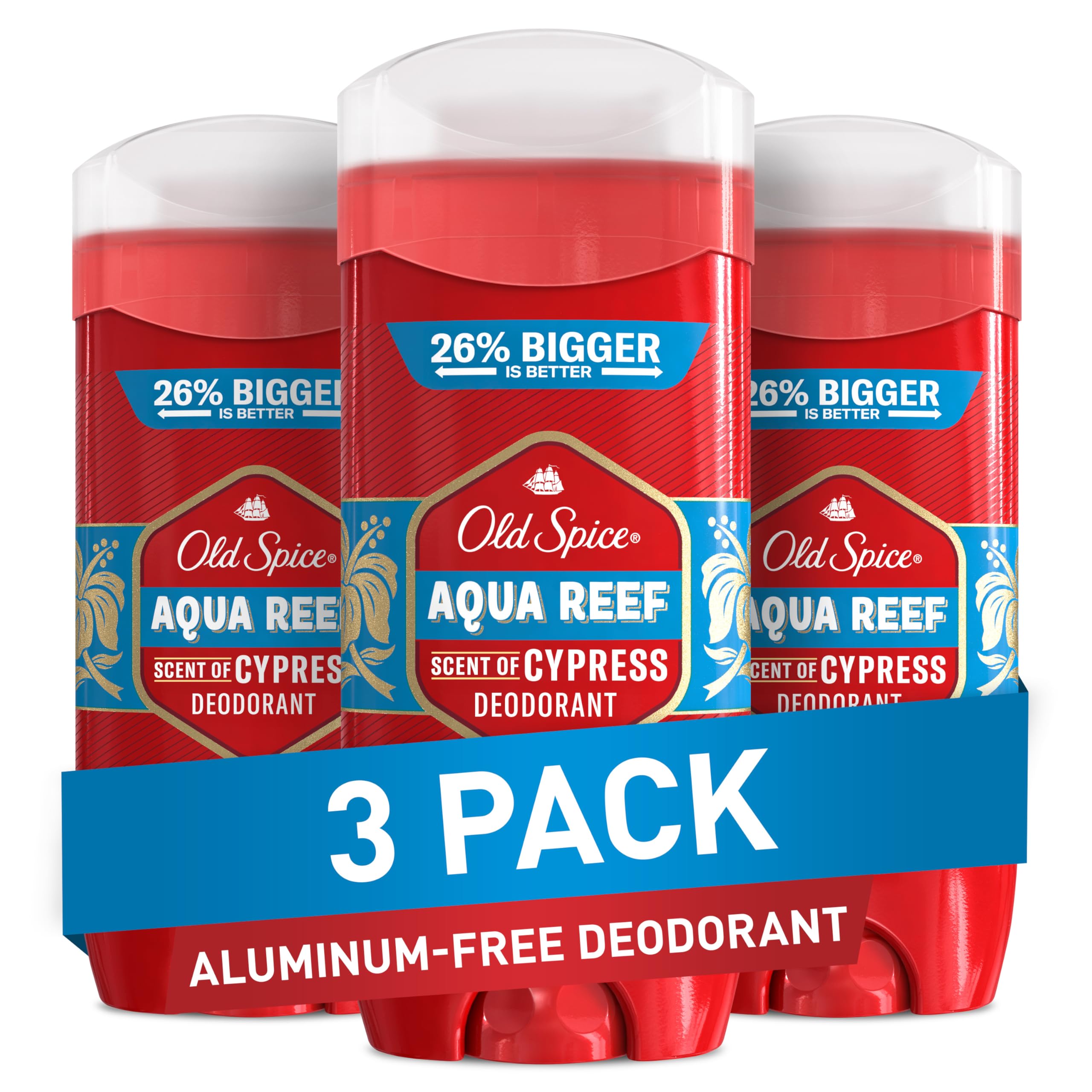 Old Spice Aluminum Free Deodorant for Men, 24/7 Odor Protection, 24/7 Freshness & Lasting Scent, Aqua Reef with Cypress Scent, 3.8 oz (Pack of 3)