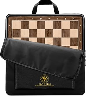 A&A 17.25" Professional Wooden Chess Board with Storage Bag/Walnut & Maple Inlaid / 1.75" Squares w/Notation