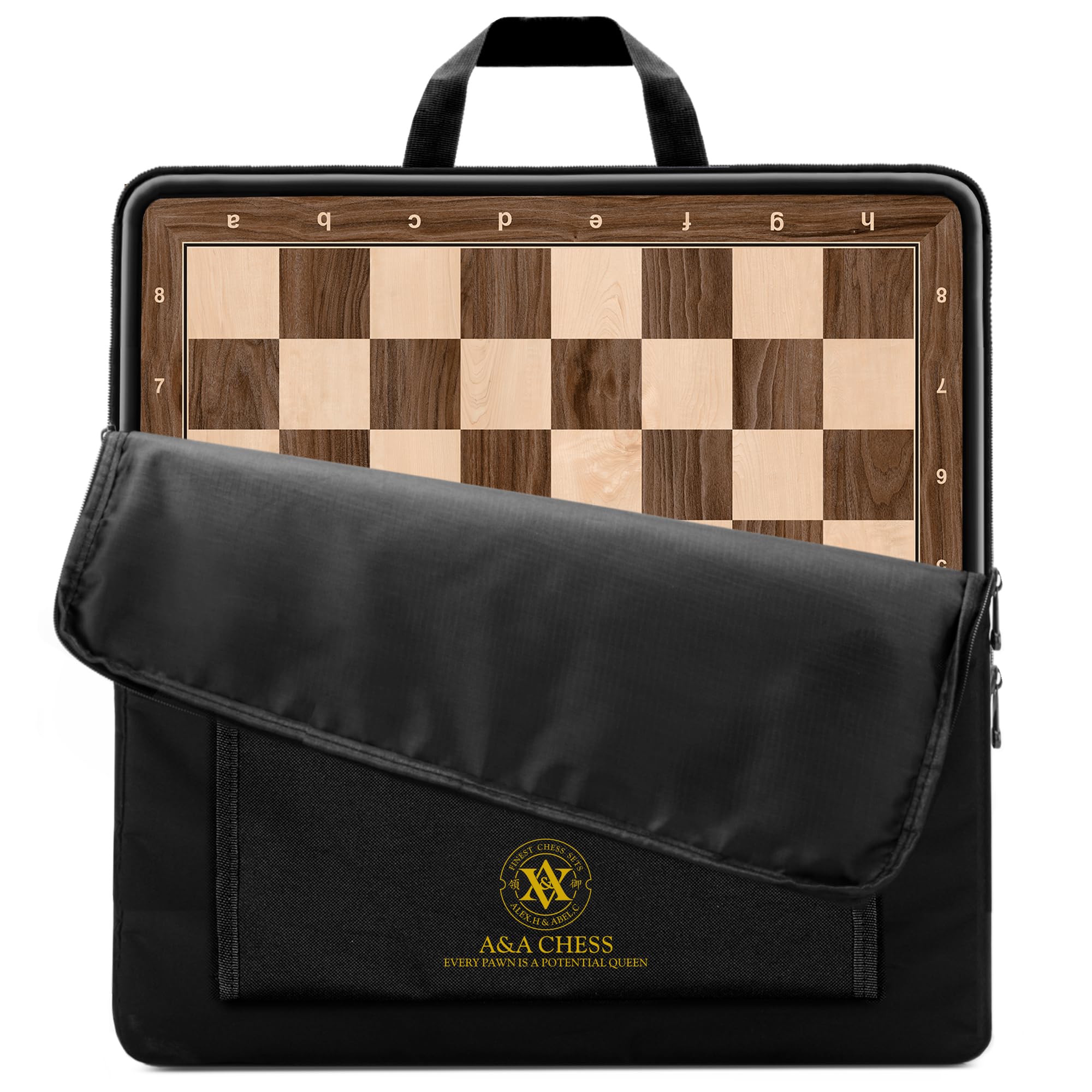 A&A 17.25" Professional Wooden Chess Board with Storage Bag/Walnut & Maple Inlaid / 1.75" Squares w/Notation