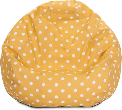 كرسي حقيبة الفاصوليا الكلاسيكية من Majestic Home Goods - أكياس الفاصوليا الكلاسيكية العملاقة من Ikat Dots للبالغين الصغار والأطفال مقاس 28 x 28 x 22 بوصة باللون الأصفر الحمضي