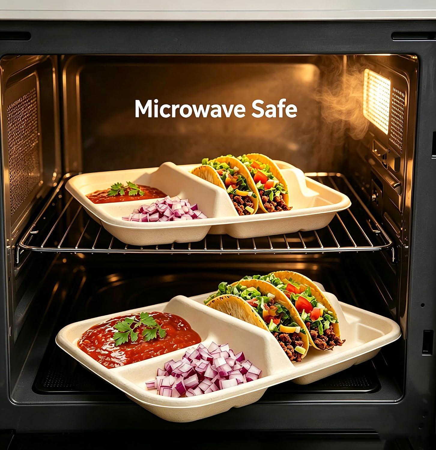 Disposable Taco Plates for 2 Tacos & 2 Sides – 25 PACK | Premium Paper Plates with Dividers, Fiesta Taco Holder, Taco Stand for Tuesday & Bar Serving Set