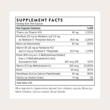 THORNE - B-Complex #12 - Vitamin B Complex with Choline Supplement - Supports Cellular Energy Production & a Healthy Nervous System* - Third-Party Certified - Gluten, Dairy & Soy-Free - 60 Capsules