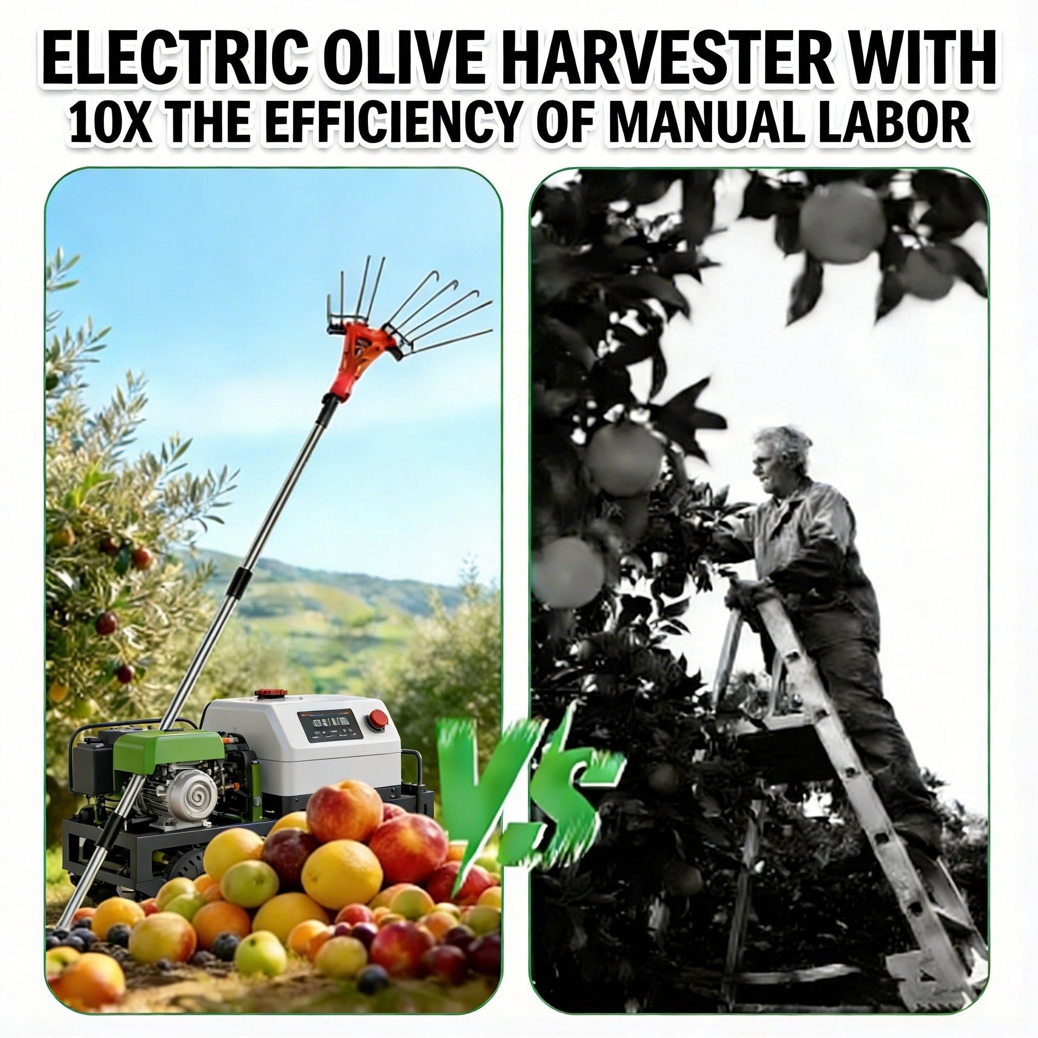 Recolector De Fruta Telescópico, De 175 A 270 Cm, con Mango Telescópico, Cable Alimentación De 10 Metros, Velocidad Ajustable Alta Y Baja, Apto para Recoger Aceitunas, Robles, Cerezas