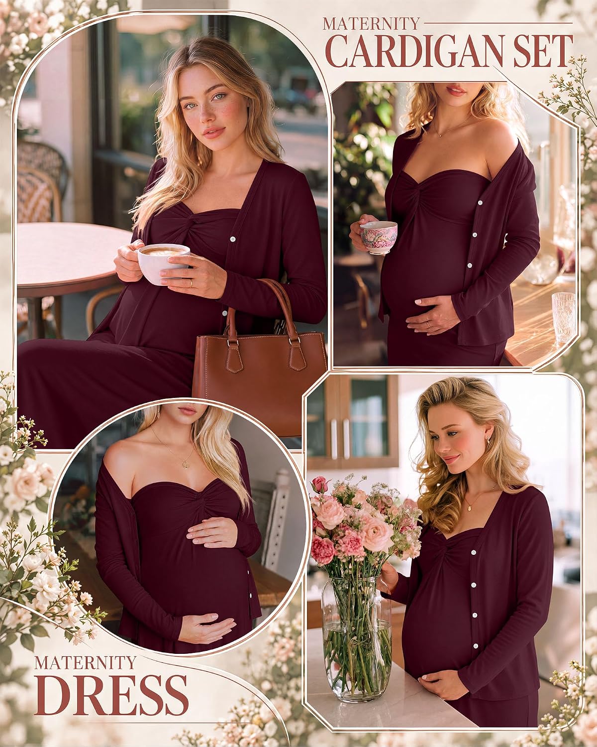 Locoowai 2 Piece Maternity Maxi Dress Cardigan Set