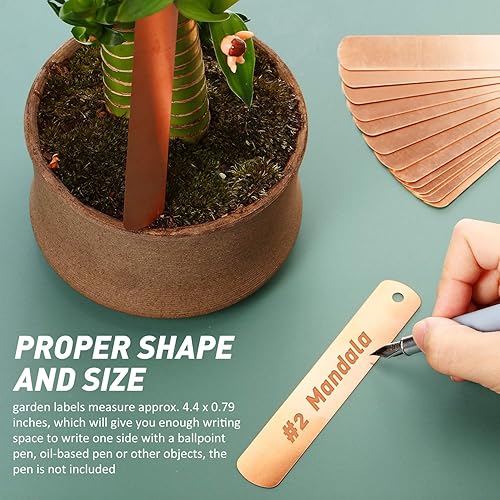 Miniatura 4 de Hotop 30 etiquetas de cobre para plantas de cobre de 4.5 in de largo, etiquetas de jardín reutilizables para árbol de plantas con 30 lazos de cobre