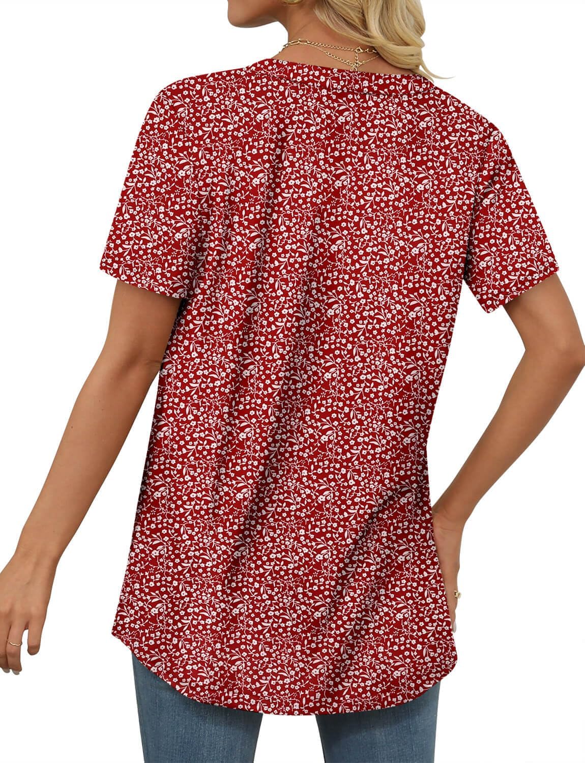 ONLYSHE Womens Short Sleeve Shirts Summer Floral Tunic Tops V Neck Blouse Loose Fit Shirts for Leggings - Image 4