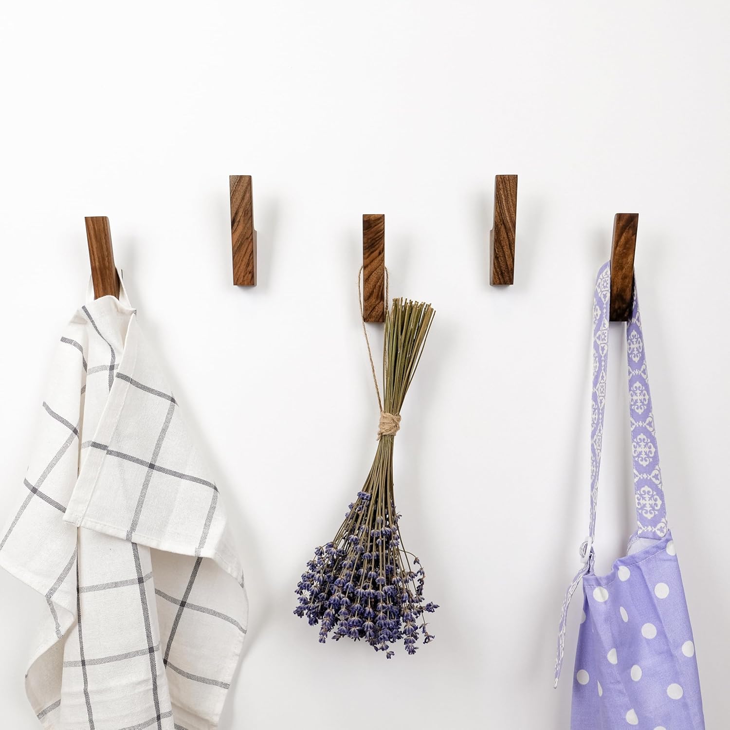 Wall Hooks - Set of 4 - Dark Walnut or Light Ash Wood Coat Hooks for Hanging Hat, Purse, Backpack, Bag, Jacket. Modern Farmhouse Decor for Wall and Practical Entryway Hooks (Walnut Wood) - Image 2