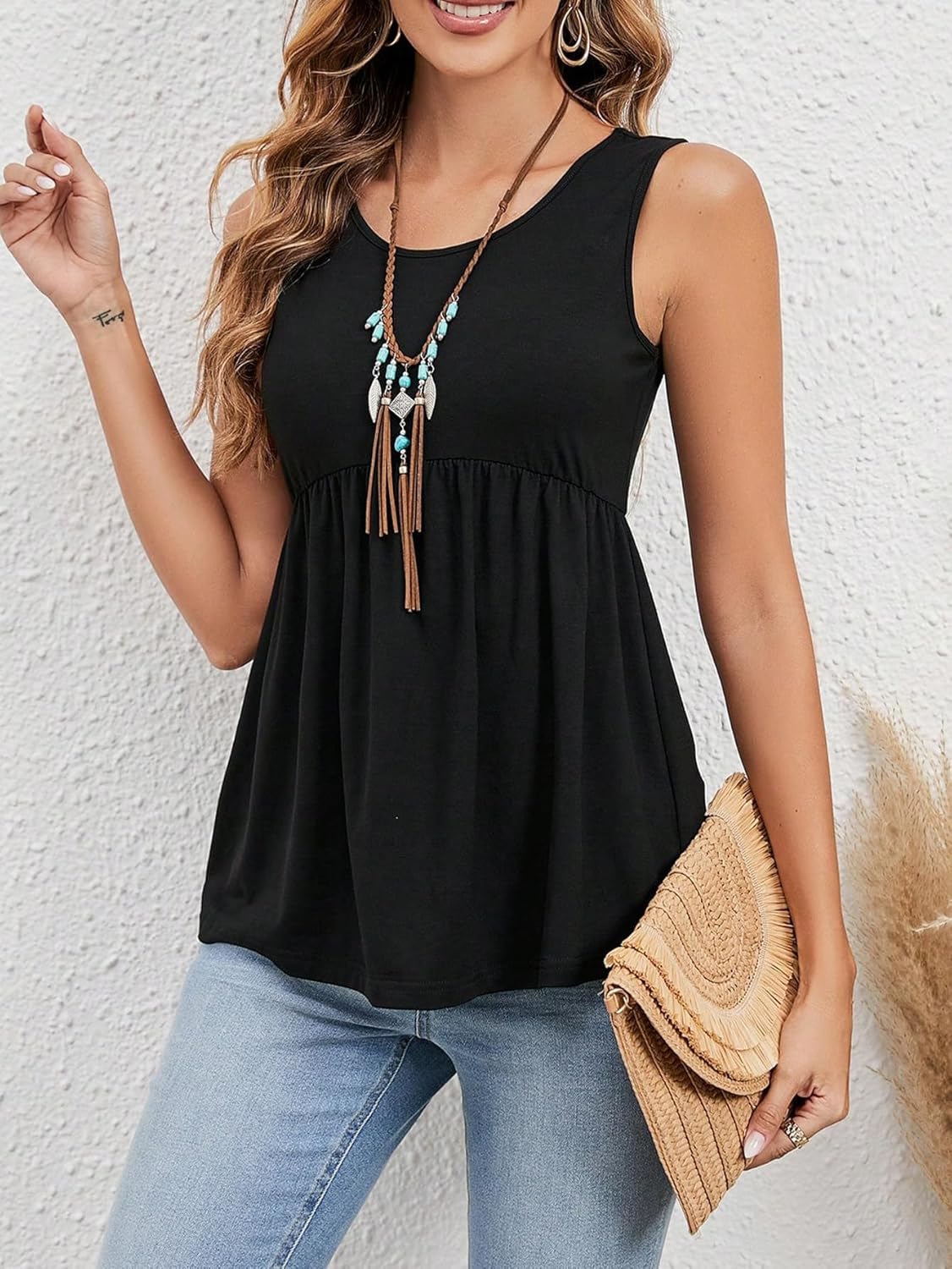 SweatyRocks Women's Summer Scoop Neck Ruffle Hem Babydoll Tank Sleeveless Peplum Tunic Top - Image 4