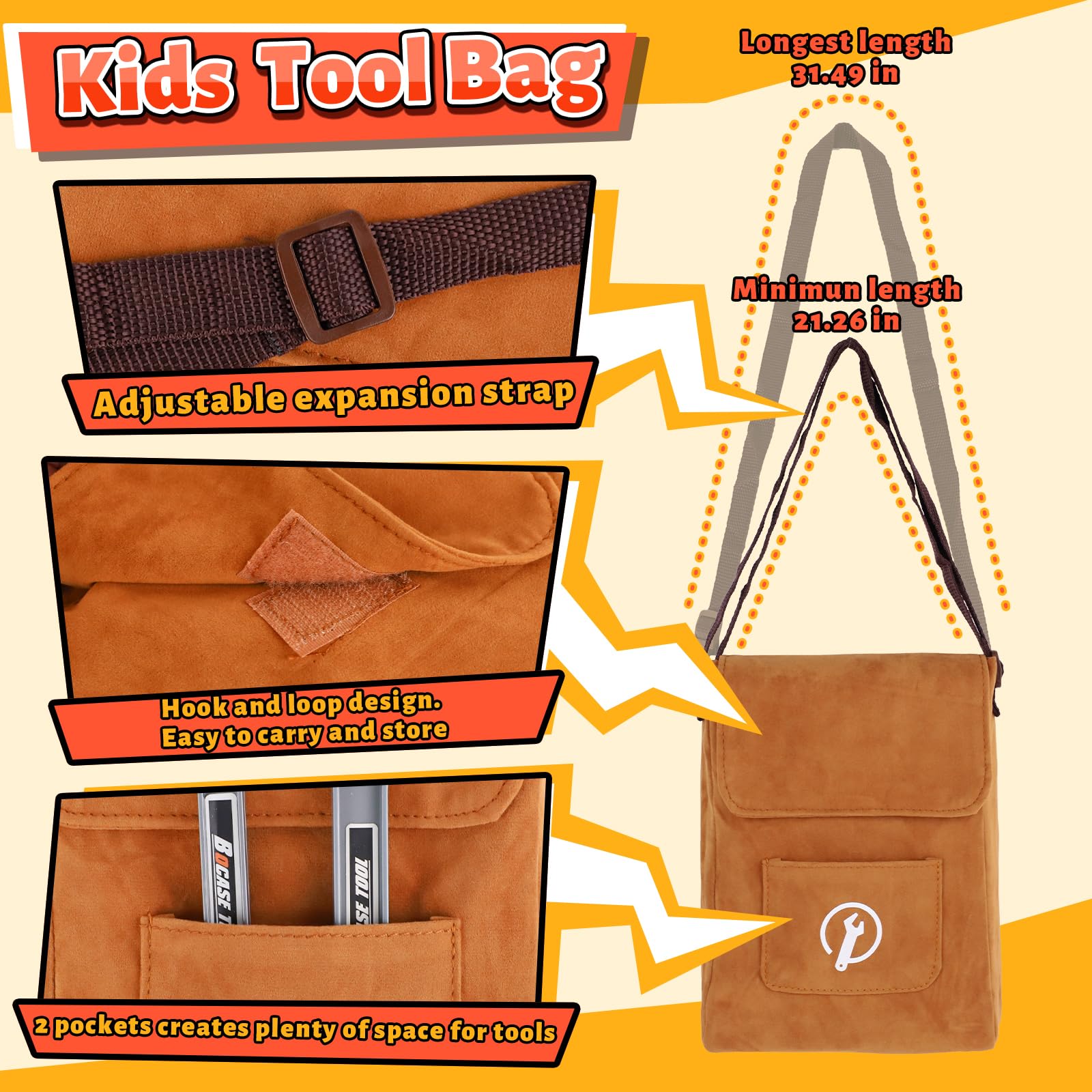 Juego de 26 herramientas para niños pequeños con bolsa de herramientas, kits de construcción de juego de simulación para niños de 3 a 6 años 7