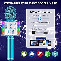Vista 5 de Micrófono de karaoke para niños, inalámbrico Bluetooth portátil de mano, micrófono de karaoke para cantar, con luces LED, regalo para niñas, niños