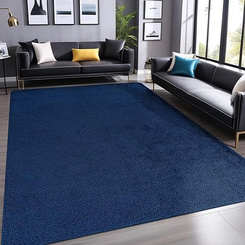 Luul Home Non Slip Solid Area Rug Navy 8x10 Rubber Back Soft Rugs for Living Room Kitchen Bedroom and Hallway Stain Resistant Washable Easy Cleaning Non Shedding Carpet Navy 8 x 10