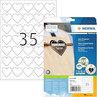 HERMA 10790 Labels Hearts DIN A4 (Diameter 35 mm, 10 Sheets, Matte) Self-Adhesive, Printable, Permanent Adhesive Stickers ...