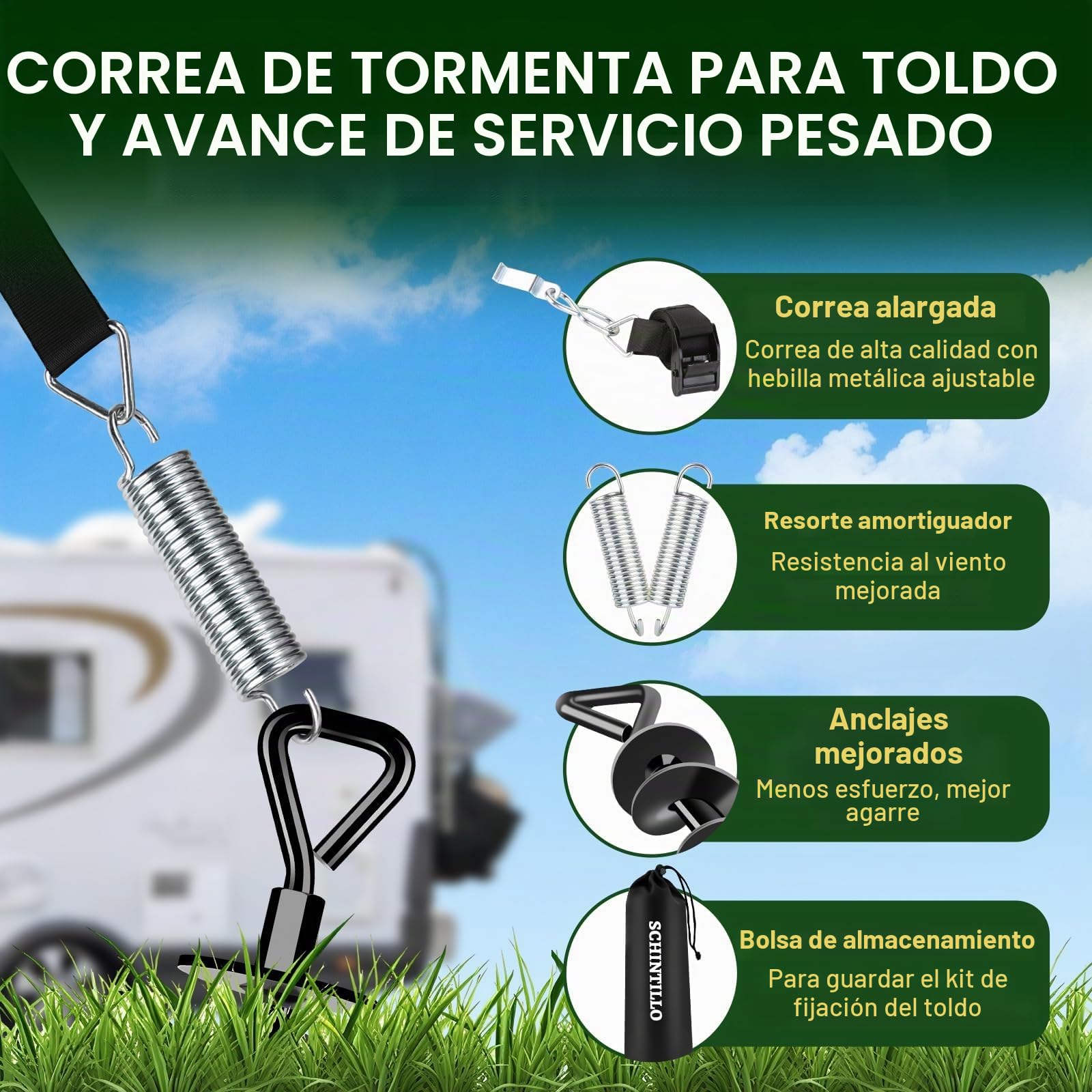 Kit de sujeción para toldos, correas de sujeción para tormentas para Thule Omnistor, toldos de caravanas, protección contra tormentas para toldos de autocaravanas con anclajes de suelo premium de 37cm