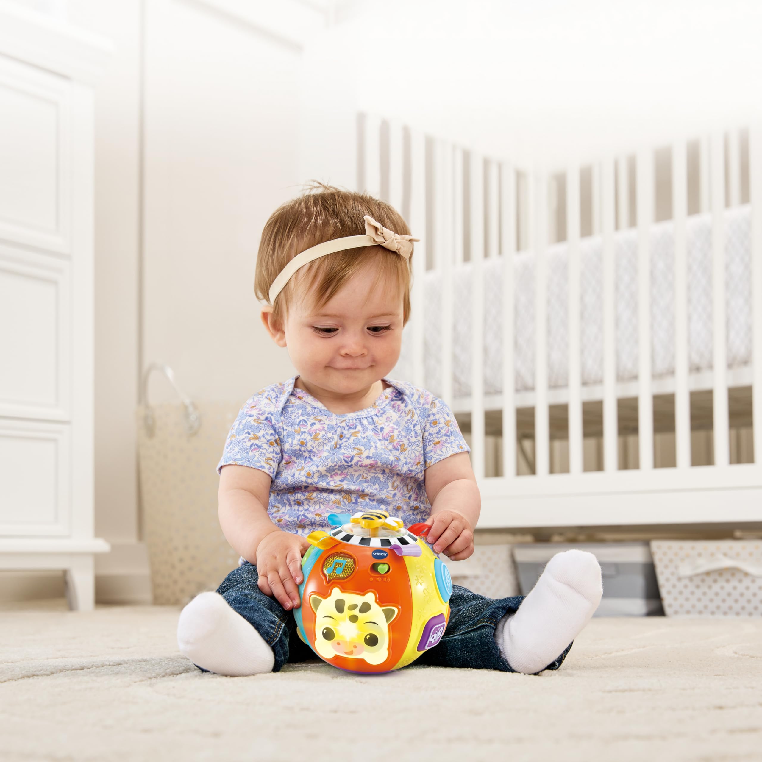 VTech - Rueda la Bola 3 en 1, Pelota interactiva para bebés 9 Meses, transformable en diábolo y Tambor, Versión ESP