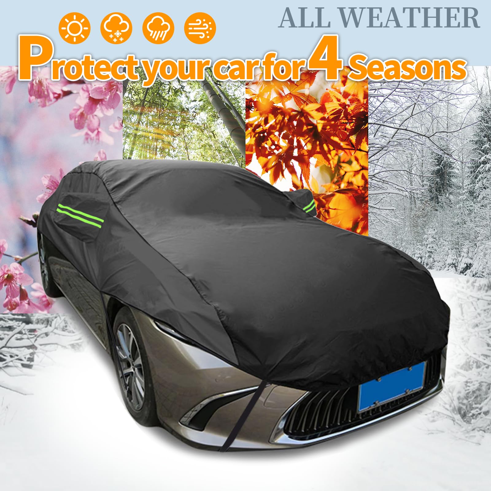Bache Voiture Exterieur Anti Grêle pour R𝗲nault Twingo 3 2000-2024, Housse Voiture Respirante Étanche,Tissu Oxford,Résistant Aux Rayons UV, Aux Rayures Et Les Huiles d'arbre(Black Orange