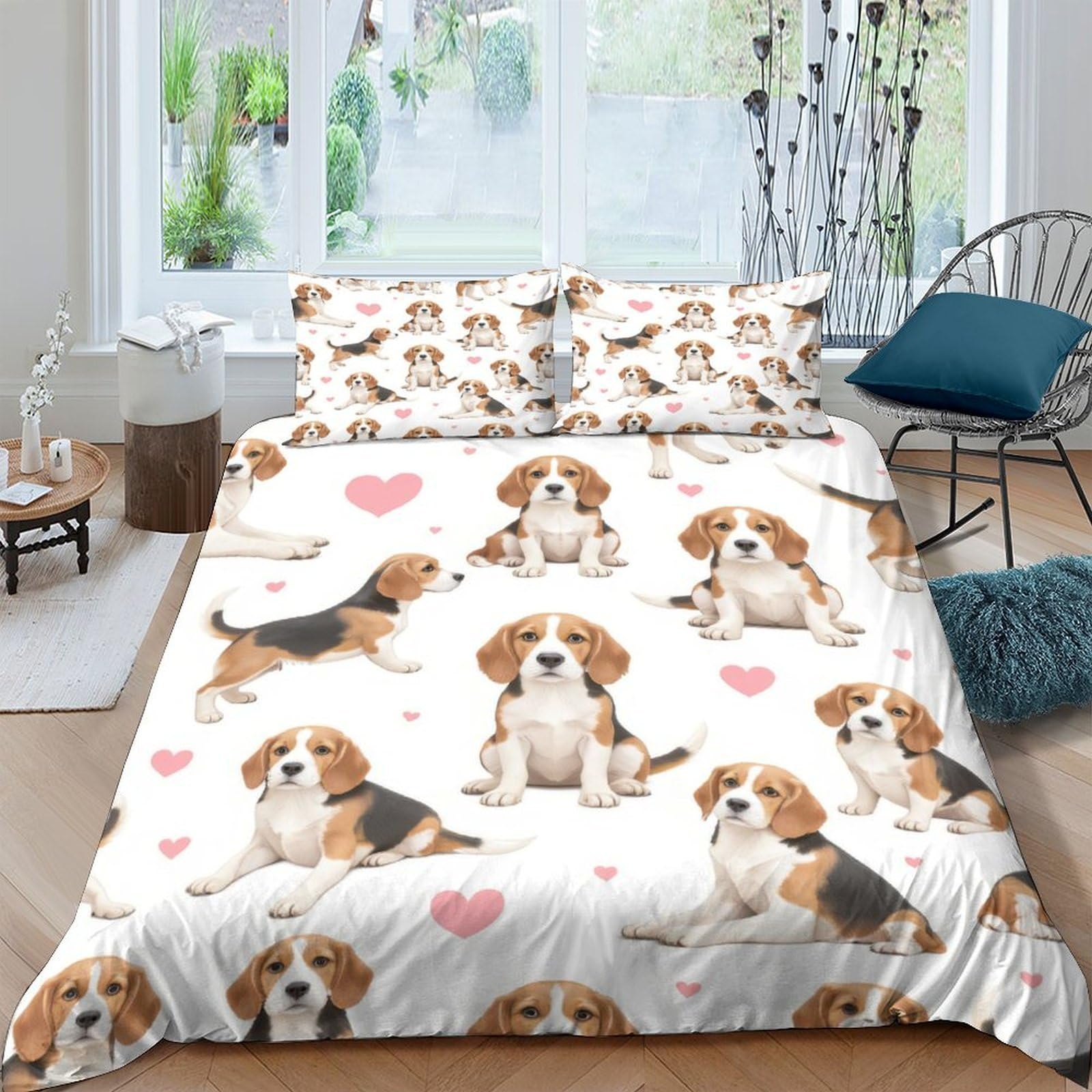 Ctjqhvkz Style-2 3D Printed Beagle Puppy Fitted Sheet Microfiber Soft Dog Heart Bed Cover For Bedroom Guest Room Mattress Protection Single（135X200cm）