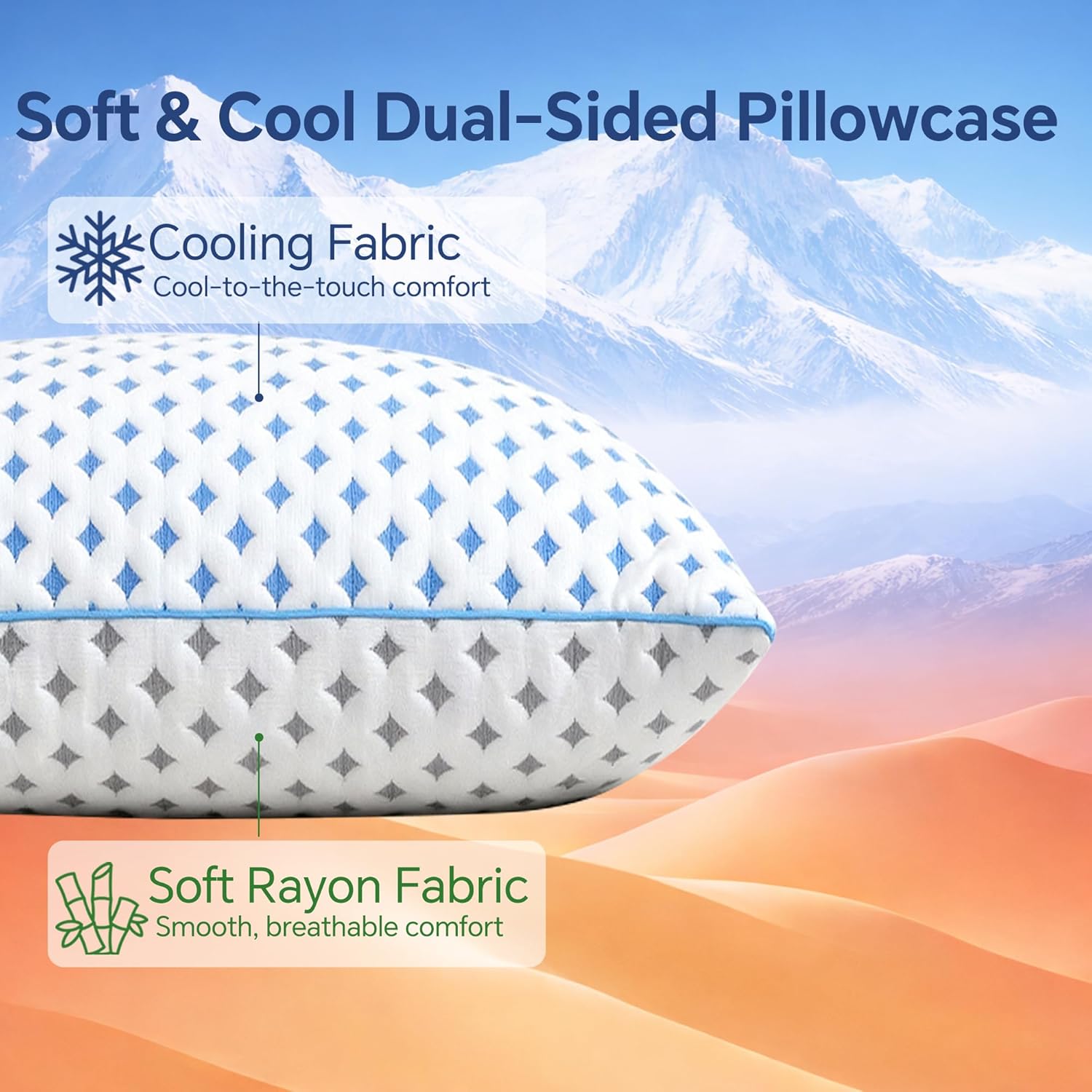 King Size Pillows Set of 2 for Sleeping, Cooling Adjustable Memory Foam Pillows, Dual Fill Design Helps Maintain Shape, Breathable Washable Cover