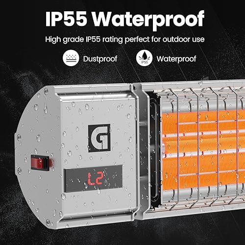 Miniatura 4 de Calentador eléctrico para patio, 2 modos montado en la pared, IP55 impermeable para exteriores, calentador comercial con control remoto para